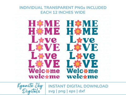Home Love Welcome SVG bundle words with cute flowers SVG Kyanite Sky Digitals 