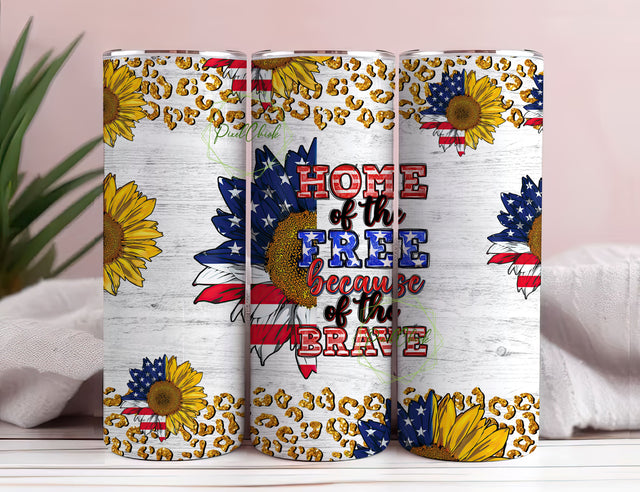 Home of the free because of the brave 20 oz skinny tumbler png, USA tumbler png, sunflower tumbler png, sublimate designs download Sublimation PixelChick 