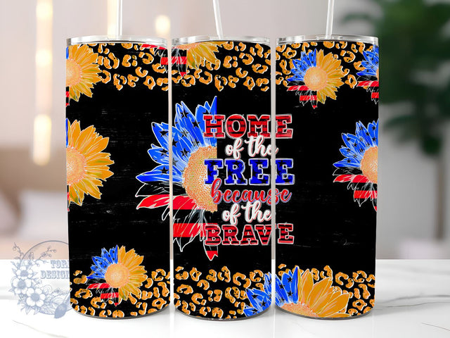 Home Of The Free Because Of The Brave 20oz Skinny Tumbler, American Flag Sunflower Tumbler Png, Straight & Tapered Tumbler Wrap, Instant Digital Download Sublimation ToriDesigns 