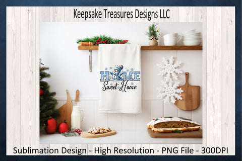 'Home Sweet Home' Charming Winter Scene with Adorable Snowman and Icy Letters, Sublimation PNG Sublimation Keepsake Treasures Designs LLC. 