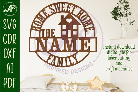 Home sweet home family name wall art sign, SVG personalized SVG APInspireddesigns 