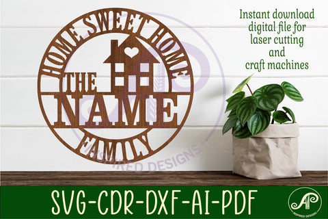Home sweet home family name wall art sign, SVG personalized SVG APInspireddesigns 