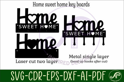 Home sweet home Key holder designs for wood and metal SVG APInspireddesigns 