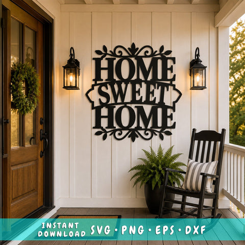 Home Sweet Home Laser SVG | Laser Cut File | Metal Wall Art DXF | CNC Plasma Cut Design | Farmhouse Porch Sign | Instant Download SVG HappyDesignStudio 