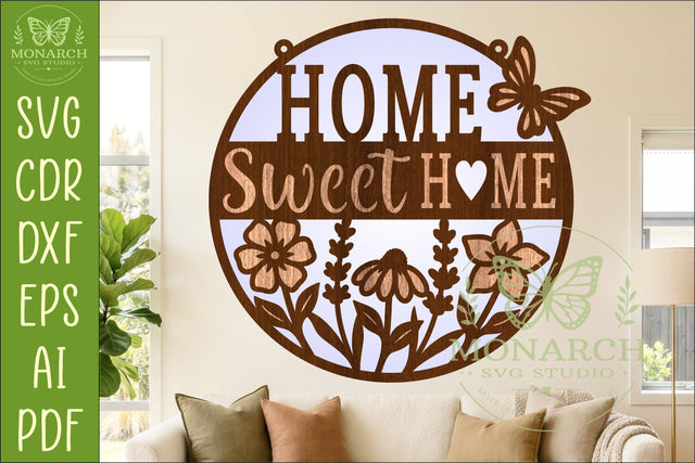 Home Sweet Home Layered SVG | Round Farmhouse Wall Sign SVG APInspireddesigns 