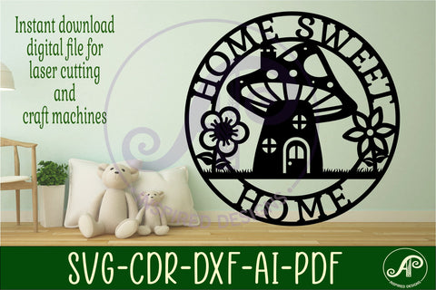 Home sweet home mushroom sign, SVG file. vector file SVG APInspireddesigns 