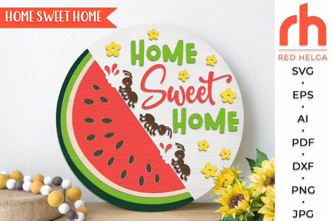 Home Sweet Home SVG, Layered Sign Cut File, Summer Door DXF SVG RedHelgaArt 