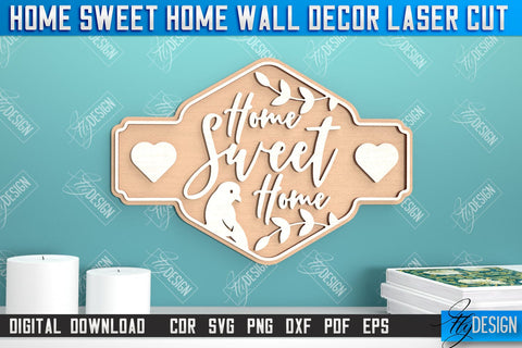 Home Sweet Home Wall Décor Bundle | Happy Place | Housewarming Gift | Wall Sign | CNC File SVG Fly Design 