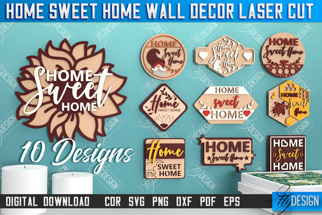 Home Sweet Home Wall Décor Bundle | Happy Place | Housewarming Gift | Wall Sign | CNC File SVG Fly Design 