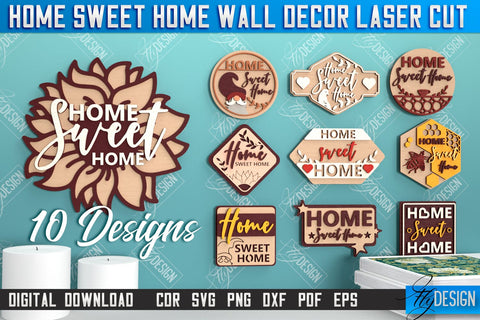 Home Sweet Home Wall Décor Bundle | Happy Place | Housewarming Gift | Wall Sign | CNC File SVG Fly Design 