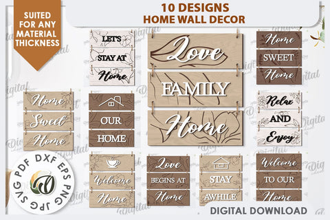Home Wall Decor Laser Cut Bundle. Home Signs. Home Decor SVG SVG Evgenyia Guschina 