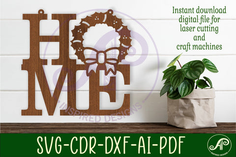 Home with wreath wall art sign, SVG file. vector file SVG APInspireddesigns 