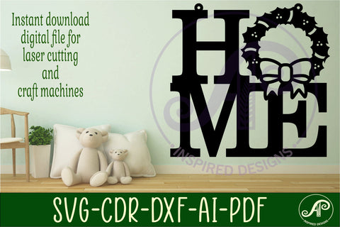 Home with wreath wall art sign, SVG file. vector file SVG APInspireddesigns 