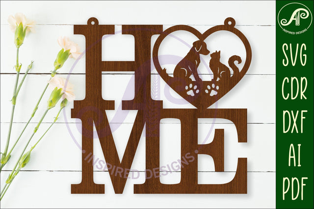 Home word with cat and dog wall art sign, SVG file. vector SVG APInspireddesigns 