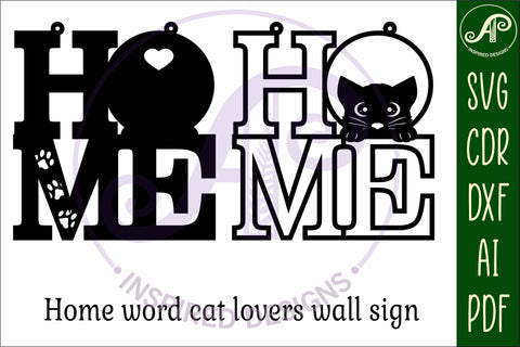 Home word with cat wall art sign, SVG file. vector SVG APInspireddesigns 