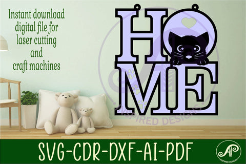 Home word with cat wall art sign, SVG file. vector SVG APInspireddesigns 