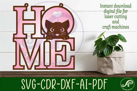 Home word with cat wall art sign, SVG file. vector SVG APInspireddesigns 