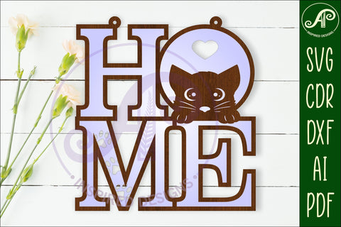 Home word with cat wall art sign, SVG file. vector SVG APInspireddesigns 