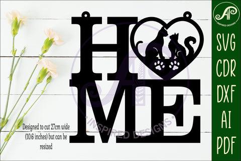 Home word with Cats theme wall art sign, SVG file. vector SVG APInspireddesigns 