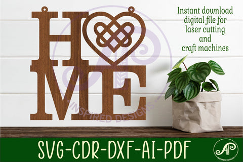 Home word with Celtic heart wall art sign, SVG file. vector SVG APInspireddesigns 