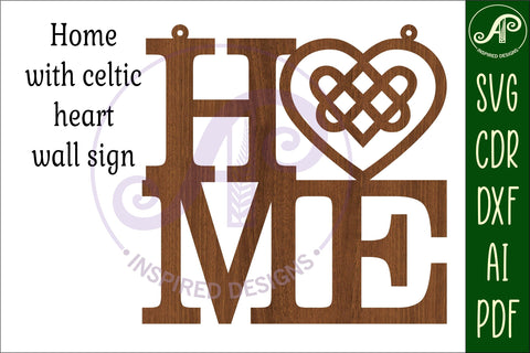 Home word with Celtic heart wall art sign, SVG file. vector SVG APInspireddesigns 