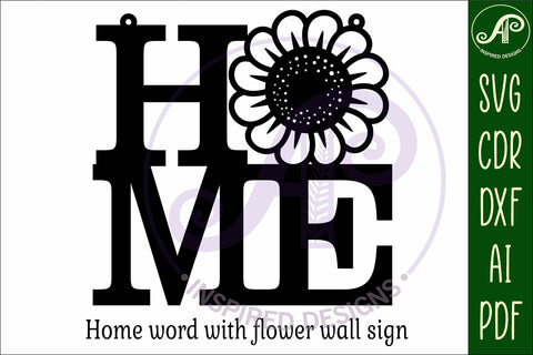 Home word with flower wall art sign, SVG file. vector SVG APInspireddesigns 