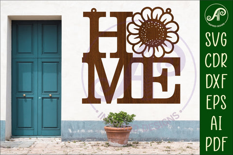 Home word with flower wall art sign, SVG file. vector SVG APInspireddesigns 