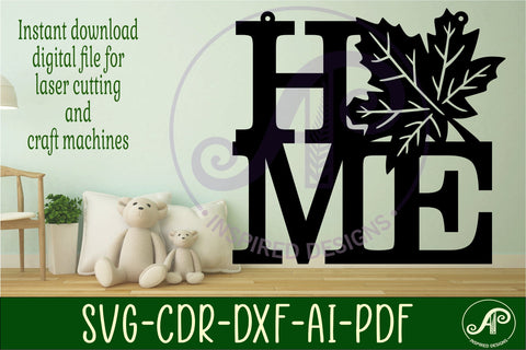 Home word with maple leaf wall art sign, SVG file. vector SVG APInspireddesigns 