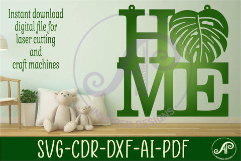 Home word with monstera leaf wall art sign, SVG file. vector SVG APInspireddesigns 
