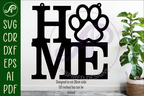 Home word with Paw Print wall art sign, SVG file. vector SVG APInspireddesigns 