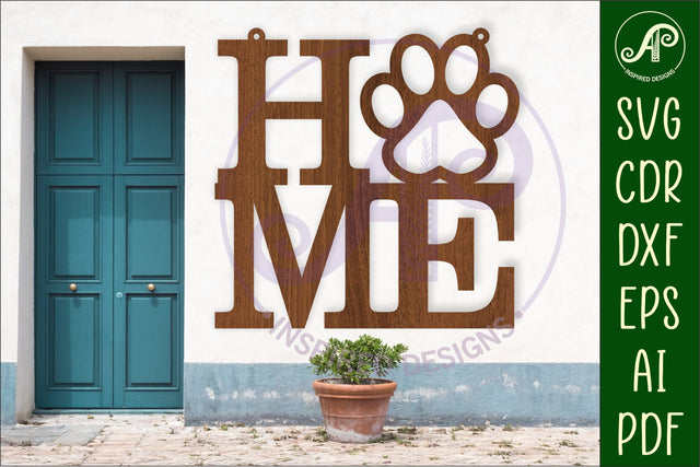 Home word with Paw Print wall art sign, SVG file. vector SVG APInspireddesigns 
