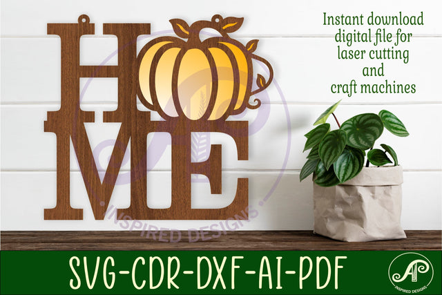 Home word with pumpkin wall art sign, SVG file. vector SVG APInspireddesigns 