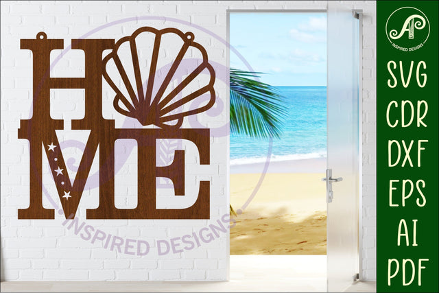 Home word with Shell theme wall art sign, SVG file. vector SVG APInspireddesigns 