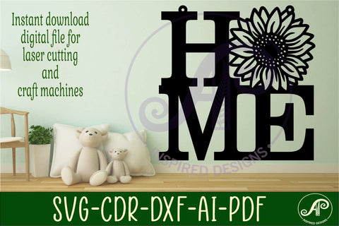 Home word with Sunflower wall art sign, SVG file. vector SVG APInspireddesigns 