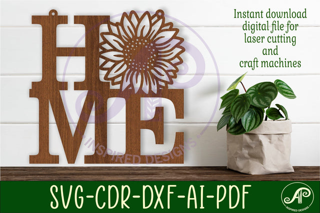 Home word with Sunflower wall art sign, SVG file. vector SVG APInspireddesigns 