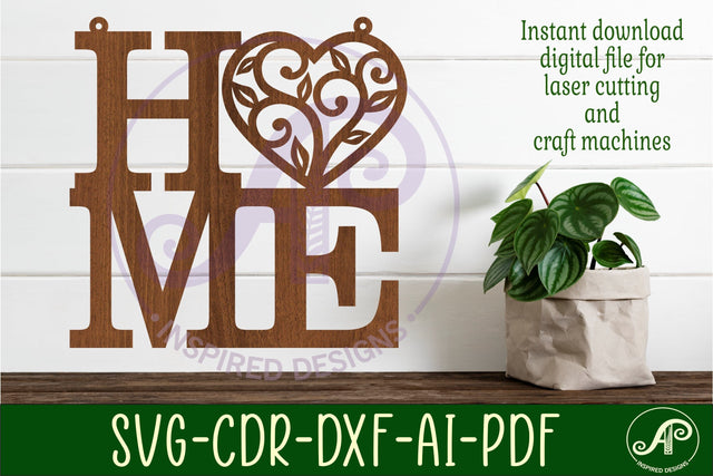 Home word with vine heart wall art sign, SVG file. vector SVG APInspireddesigns 