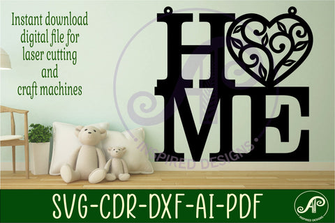 Home word with vine heart wall art sign, SVG file. vector SVG APInspireddesigns 