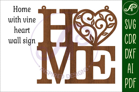 Home word with vine heart wall art sign, SVG file. vector SVG APInspireddesigns 