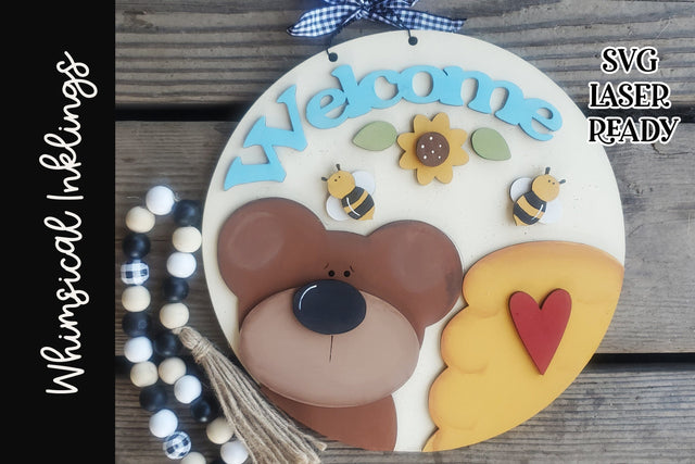 Honey Bear Welcome Sign SVG Whimsical Inklings 
