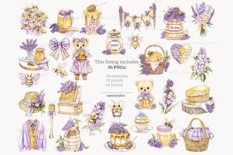 Honey Bee Clipart | Cottage Beekeeper | Lavender Clip Art SVG GlamArtZhanna 