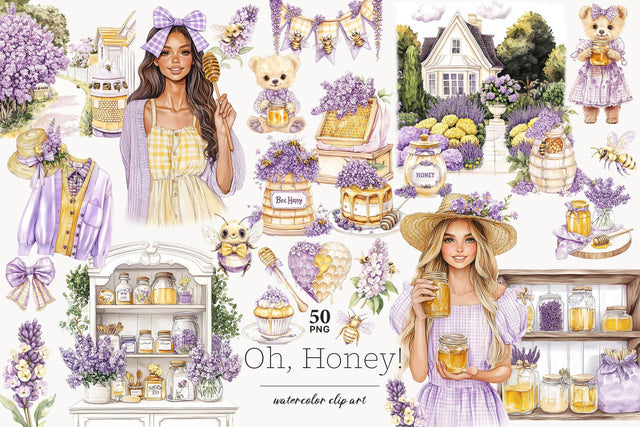 Honey Bee Clipart | Cottage Beekeeper | Lavender Clip Art SVG GlamArtZhanna 