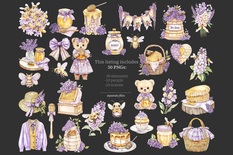 Honey Bee Clipart | Cottage Beekeeper | Lavender Clip Art SVG GlamArtZhanna 