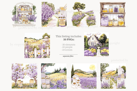 Honey Bee Clipart | Cottage Beekeeper | Lavender Clip Art SVG GlamArtZhanna 