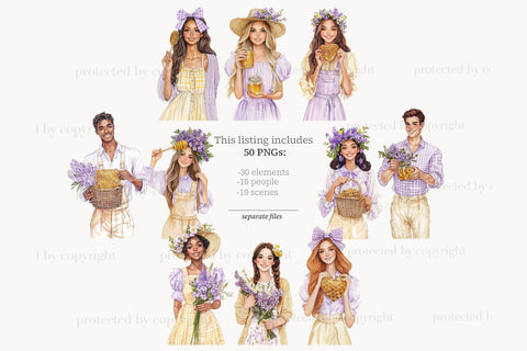 Honey Bee Clipart | Cottage Beekeeper | Lavender Clip Art SVG GlamArtZhanna 