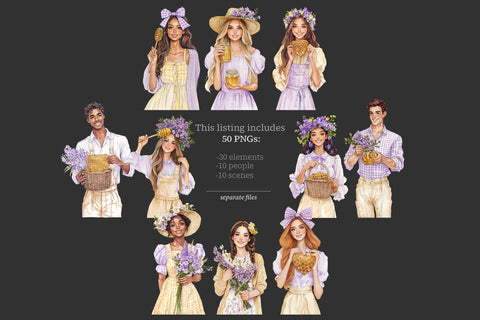 Honey Bee Clipart | Cottage Beekeeper | Lavender Clip Art SVG GlamArtZhanna 