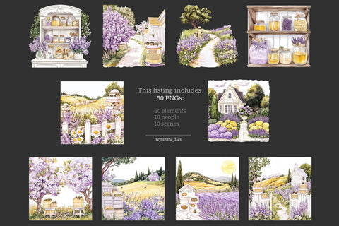 Honey Bee Clipart | Cottage Beekeeper | Lavender Clip Art SVG GlamArtZhanna 