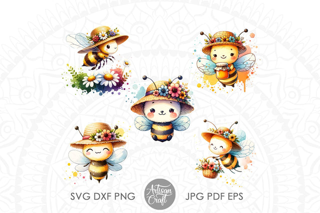 Honey bee clipart, flower hat Sublimation Artisan Craft SVG 