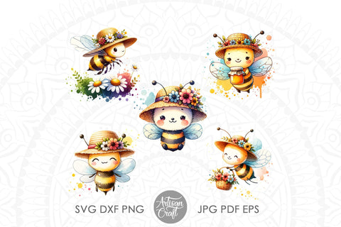 Honey bee clipart, flower hat Sublimation Artisan Craft SVG 