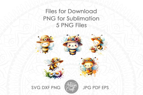 Honey bee clipart, flower hat Sublimation Artisan Craft SVG 
