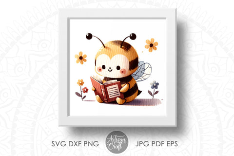 Honey bee clipart, reading book Sublimation Artisan Craft SVG 